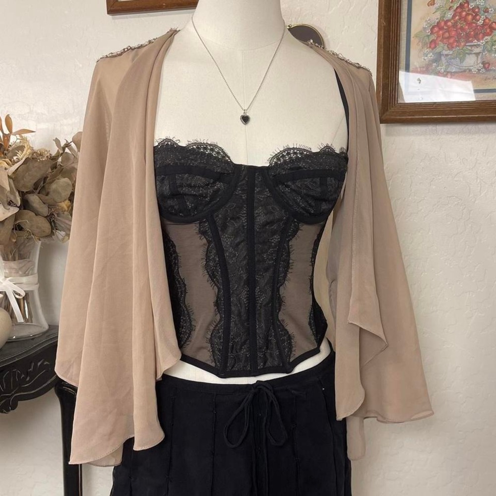 Fairycore Beaded Sequin Chiffon Kimono Cardigan‎